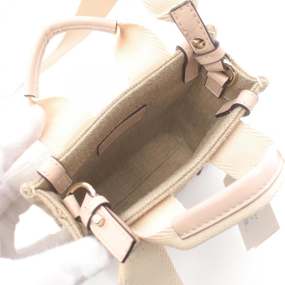 CHLOÉ Canvas Leather WOODY Tote Bag Beige Pink CHC24AP243I26 - Picture 4 of 5